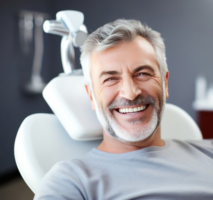 Smiling, mature man in dental treatment chair